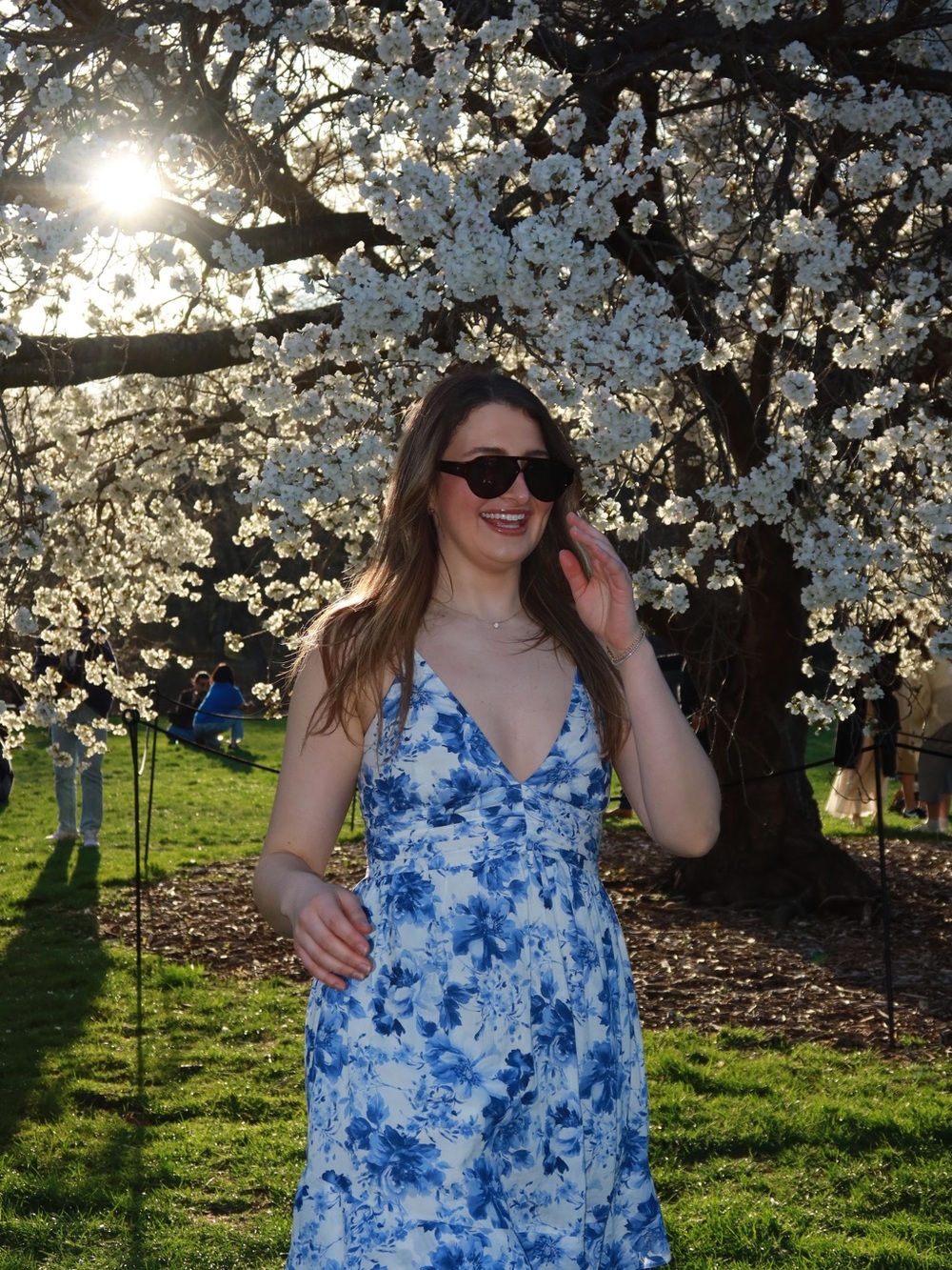 Abercrombie & Fitch White Maxi Dress with Blue Floral Print